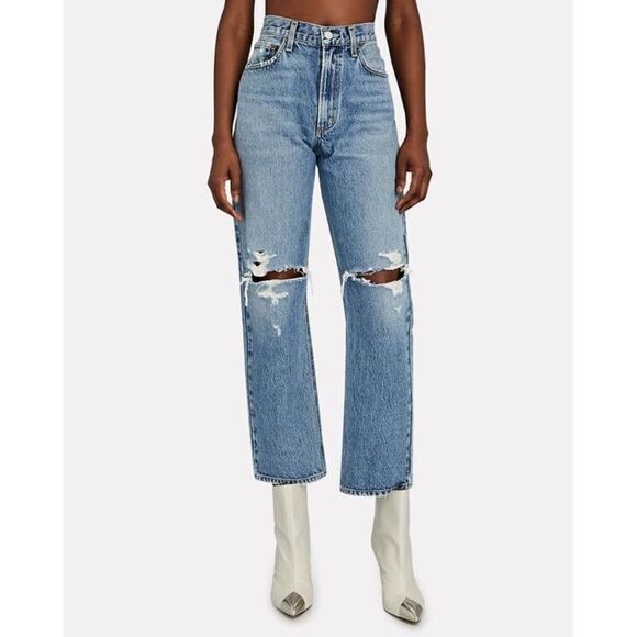 Agolde Mia Mid-Rise Distressed Straight-Leg Jeans 25” - Picture 1 of 14